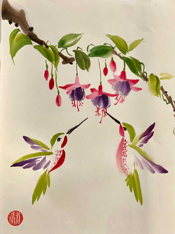 Humming Bird and Fuchsia Taught By Lorean Weng